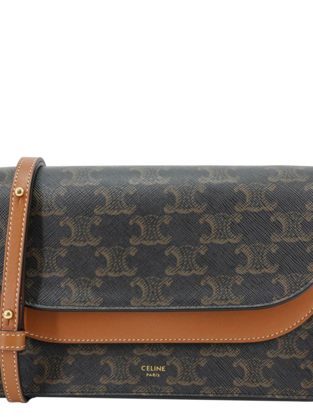 Celine Triomphe Canvas Wallet On Strap Brown